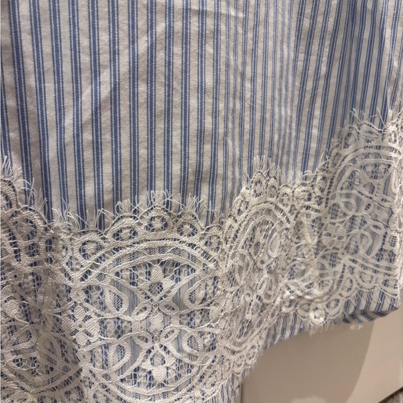 Zara Blue and White Striped Blouse with Lace Detail - Picture 4 of 7